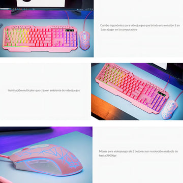 Kit De Teclado Y Mouse C/cable Gamer Usb X Tech Rosa Xtk540s