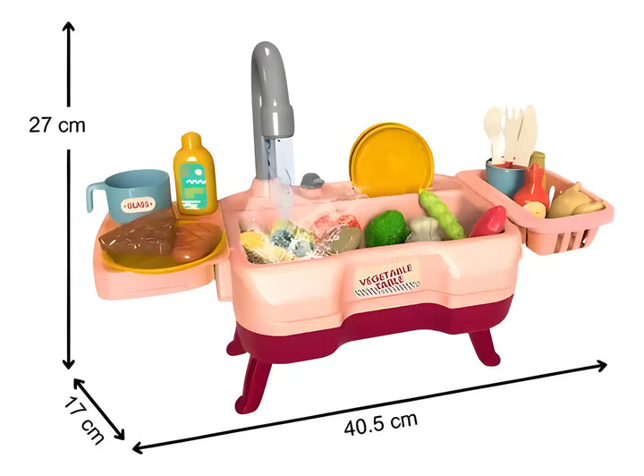 Lavaplatos de Juguete Rosa Plástico XINKOLO para Niños +3 Años con 23 Accesorios