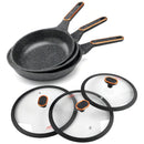 Set x 3 Sartenes Antiadherentes en Granito de Diferentes Tamaños, Cocina Saludable sin Aceite, Resistencia al Calor, Mango Ergonómico y Fácil Limpieza, Aptas para Todo Tipo de Estufa