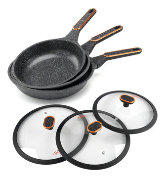 Set x 3 Sartenes Antiadherentes en Granito de Diferentes Tamaños, Cocina Saludable sin Aceite, Resistencia al Calor, Mango Ergonómico y Fácil Limpieza, Aptas para Todo Tipo de Estufa
