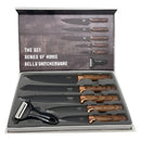 Set De 5 Cuchillos Mango De Madera + Pelador Juego Cuchillos Color Negro/madera