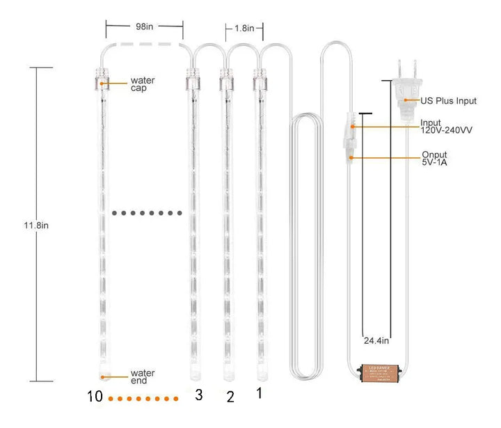 Set 2 Extensiones 10 Tubos Con Luces Navideñas Led Qishi