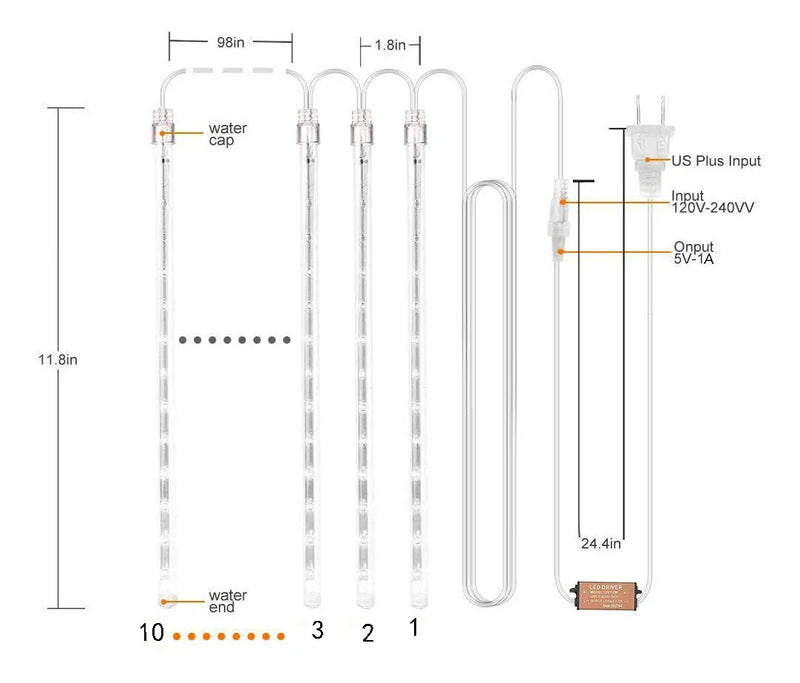 Set 2 Extensiones 10 Tubos Con Luces Navideñas Led Qishi