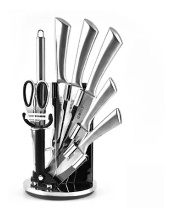 Set De Cuchillos De Cocina En Acero Inoxidable 9 Piezas Plateado