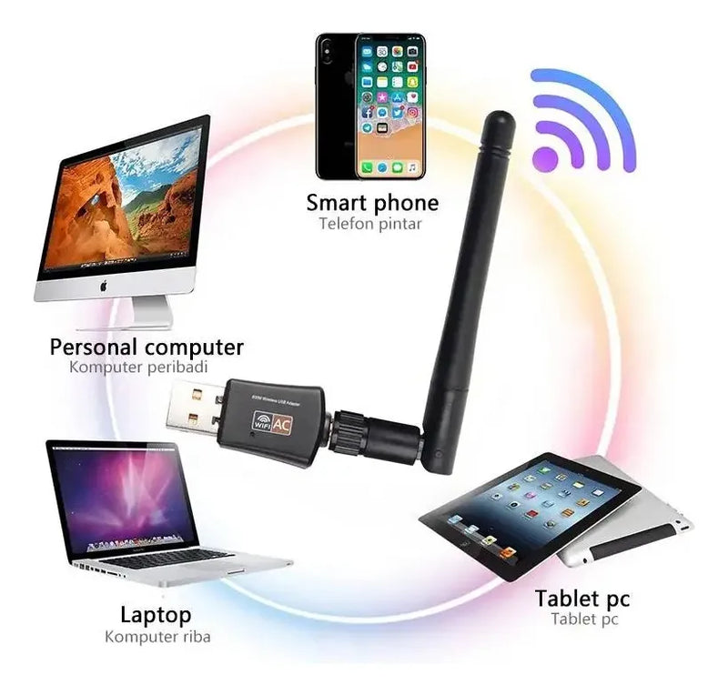 Receptor Wifi 600mbs Doble Banda Tarjeta Usb Dual 2.4-5 Ghz