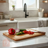 Tabla De Cortar Picar En Madera Bamboo Cocina 40x28 Cm Lisa Con Ranuras