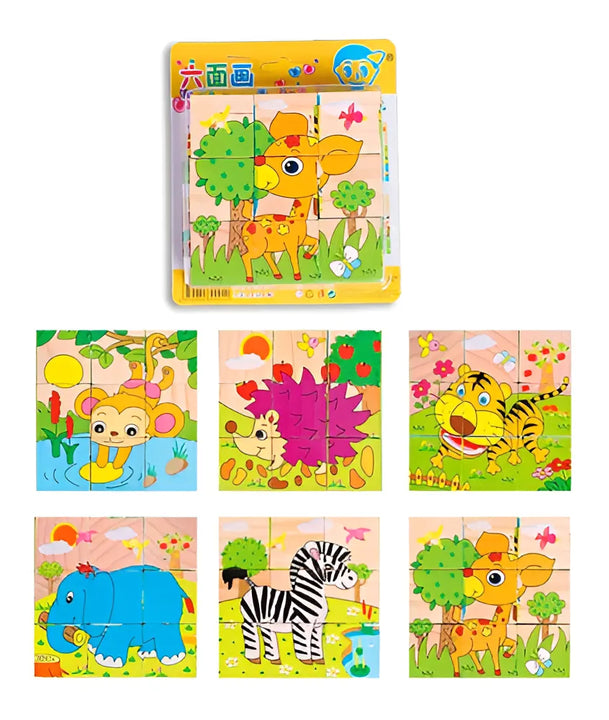 Rompecabezas 3D Madera Otra Marca 6 Caras Dibujos Animados 9 Piezas