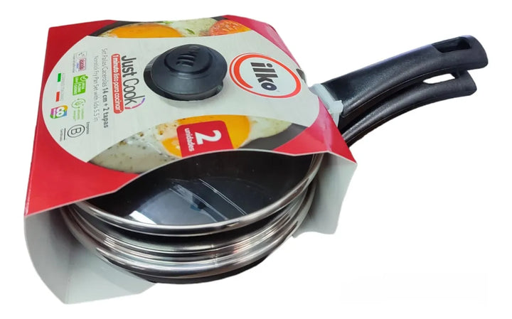 Set X2 Cacerolas De Huevo Ilko 14 Cm Antiadherentes Con Tapa Negro