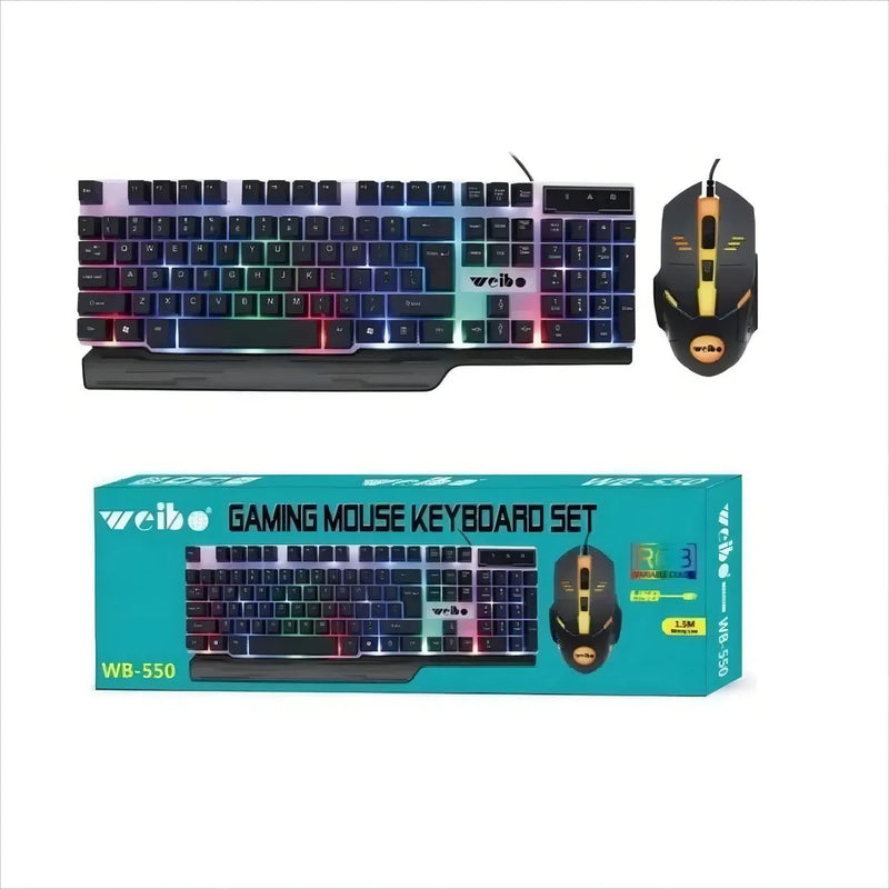 Kit de teclado y mouse gamer Weibo WB-550 Español España de color negro