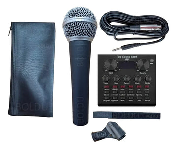 Microfono Profesional + Tarjeta De Sonido V8 Color Negro