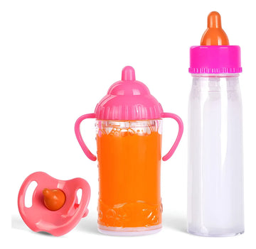 Biberón Tetero Mágico De Muñecas Bebe Leche Jugo Niñas X3 Multicolor Teteros