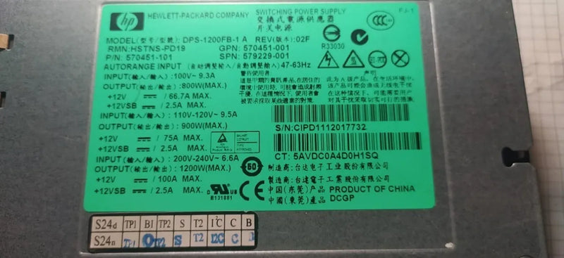 Fuente De Poder Real Hp 1200 Watts Mineria 80 Plus Platino Negro