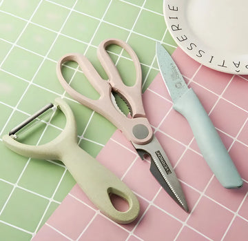Set De Cuchillos Tijeras Pelador Color Tonos Pastel