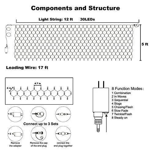 Red De Luces Led Navideñas 12 X 5' Multicolor Para