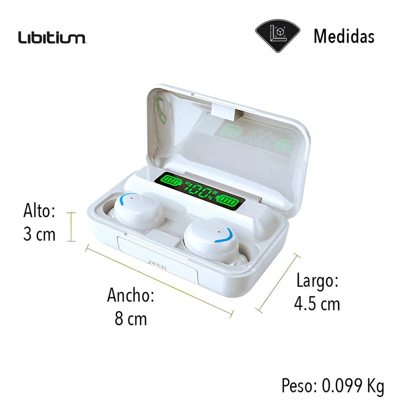 Audífonos Inalámbricos Bluetooth Libitium AUDI-B Color Blanco/Azul con Estuche de Carga