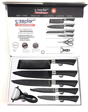 Set De Cuchillos 7 Piezas Profesional + Pelador + Tijeras Color Negro
