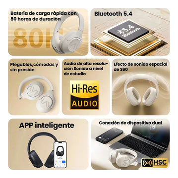 Haylou S30 Pro Anc Audífonos Diadema Gamer Inalámbricos/con Micrófono, Bluetooth 5.4, Llamadas Manos Libres, Cancelación De Ruido Adaptativa De - 43db, Controlador 40mm, 80h Reproducción, Blanco