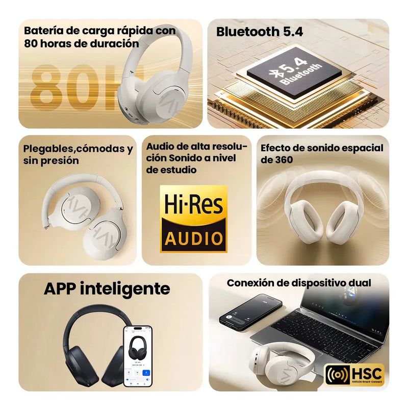 Haylou S30 Pro Anc Audífonos Diadema Gamer Inalámbricos/con Micrófono, Bluetooth 5.4, Llamadas Manos Libres, Cancelación De Ruido Adaptativa De - 43db, Controlador 40mm, 80h Reproducción, Blanco