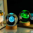 3d Lampara De Noche Led Galaxia Bola Cristal, Sistema Solar,luz Nocturna Colorida Led 3d Galaxia Bola De Cristal,base De Madera Regulable Modelo De Planeta De Amigos Y Amantes Navideños Para Niños