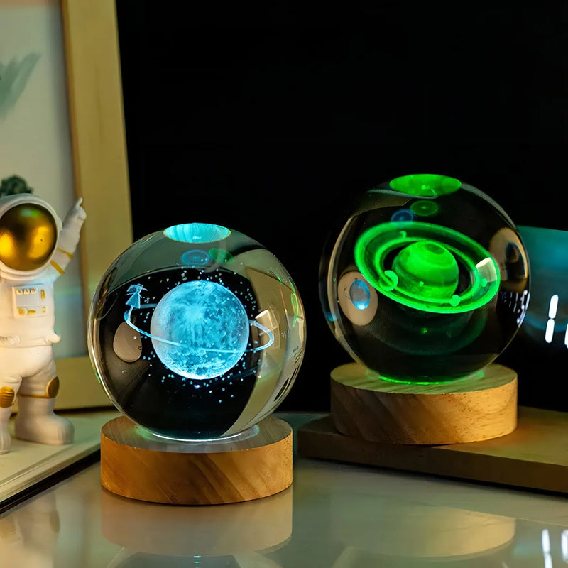 3d Lampara De Noche Led Galaxia Bola Cristal, Sistema Solar,luz Nocturna Colorida Led 3d Galaxia Bola De Cristal,base De Madera Regulable Modelo De Planeta De Amigos Y Amantes Navideños Para Niños
