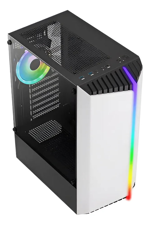Gabinete Chasis Gamer Aerocool Bionic Fan Y Tira Rgb Vidrio Color Blanco