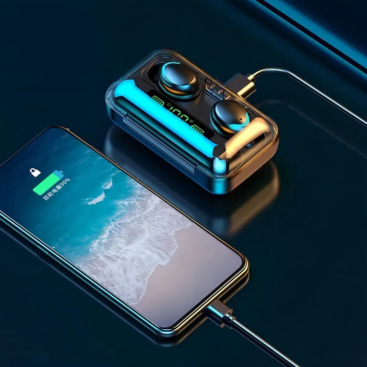 Audífonos Inalambricos Bluetooth F9-5 Tsw Powerbank Batería Color Negro