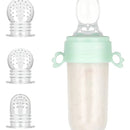Tetero Biberón Dispensador Alimentos Bebés 40 Ml Uso Verde Chupo 3 Tamaño Alimento + Cuchara Dispensar Ayuda Habilidades Control Sin Bpa Libre Bps Sin Ftalatos Silicona Grado Alimenticio Versátil