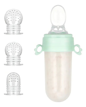 Tetero Biberón Dispensador Alimentos Bebés 40 Ml Uso Verde Chupo 3 Tamaño Alimento + Cuchara Dispensar Ayuda Habilidades Control Sin Bpa Libre Bps Sin Ftalatos Silicona Grado Alimenticio Versátil