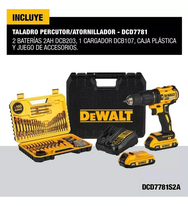 Taladro Percutor 1/2'' + Herramientas Dewalt Dcd7781s2a-b3 Amarillo/negro