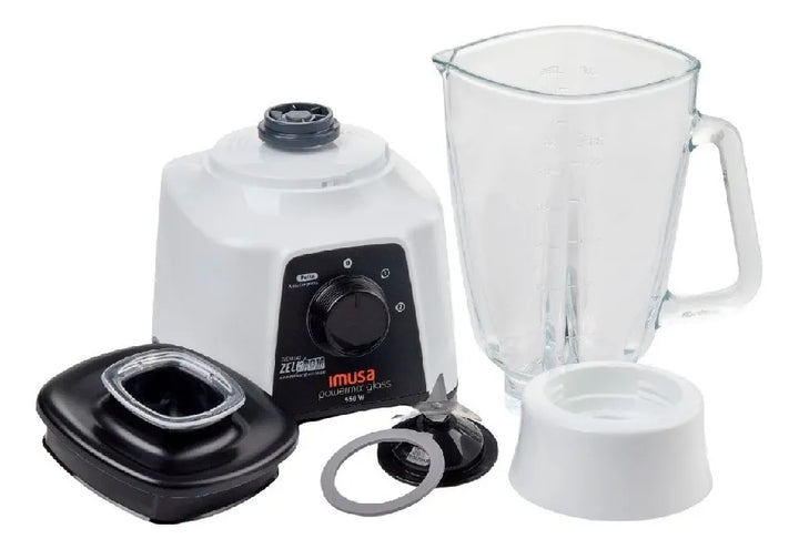 Licuadora Imusa Powermix Glass 1,25 L blanca con vaso de vidrio