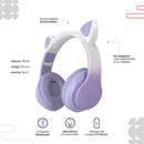 Audifonos Diadema Gato Inalambricos Bluetooth Fm Luces Niña Color Violeta Luz Rgb