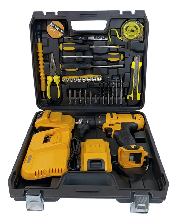 Kit Destornillador Taladro 1/2 Inalámbrico 24v 2 Baterías Amarillo