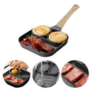 Sartén de cocina 3 en 1 con 3 orificios para huevos, jamón negro