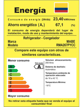 Nevera No Frost 267 Litros Brutos Mabe Rma267pycc Con Dispensador Color Negro Black Steel