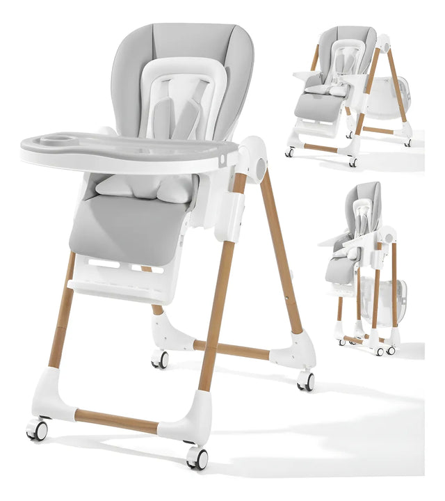 Silla Alta Plegable 3 En 1 Para Bebés Y Niños Gris Claro
