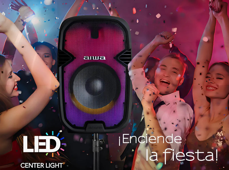 Cabina Aiwa AWSP15TWL Bluetooth Radio Fm Microfono Tripode Color Negro