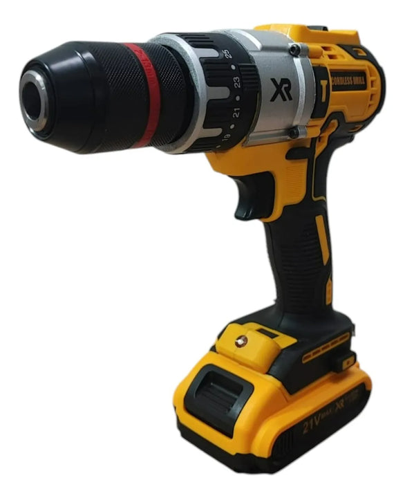 Taladro Inalámbrico 21v Atornillador Percutor 2 Baterias Amarillo 50/60