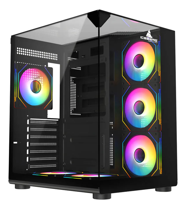 Chasis Gamer Iceberg Crystal Cube S Black Atx 6 Fans Argb Negro