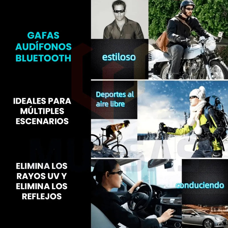 Gafas De Sol Audífonos Mp3 Bluetooth Reducción Ruido Negro