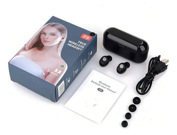 Audífonos in ear inalámbricos F9 negro con luz LED