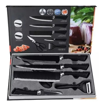 Juego Kit Set Cuchillos Todo En Uno 6 Piezas Profesionales Negro