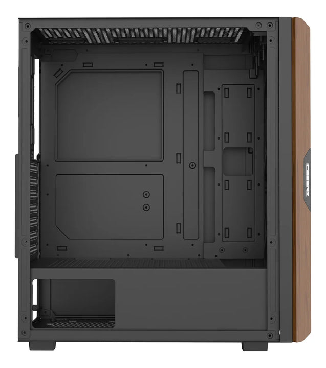 Chasis Iceberg Wood Core Gamer Con 6 Ventiladores Argb Negro