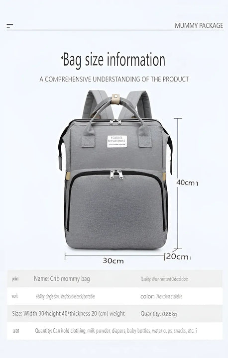 Mochila 3 En 1 Pañalera Cuna Y Mudador Portátil Para Bebés