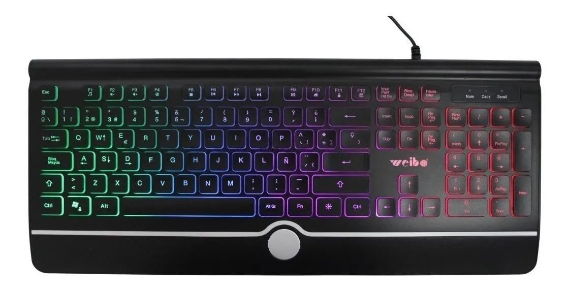 Teclado Weibo QWERTY color negro con luz RGB