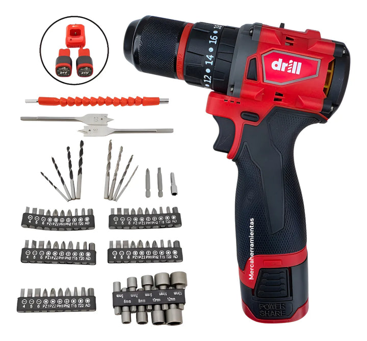 Taladro Drill Ta21rk Inalámbrico 2 Baterías 13mm -brushless Rojo 50hz/60hz