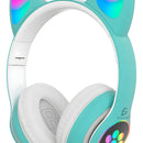Audifonos Led Inalambricos Gato Diadema Luz Bluetooth Musica Color Verde
