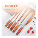Set De Cuchillos Cocina 5 Pz En Madera Acero Inoxidable Marrón Claro