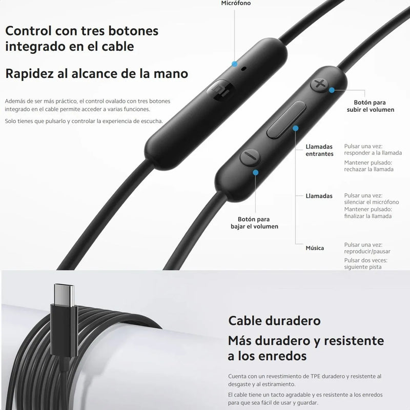 Xiaomi Auriculares Conexión Tipo C / Control Integrado, Wht Blanco