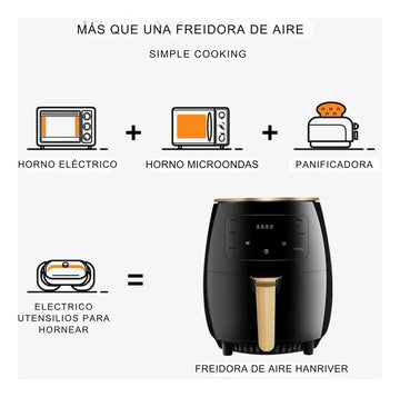 Air Fryer 6l Digital Con Bandeja Antiadherente Casa Cocina Negro
