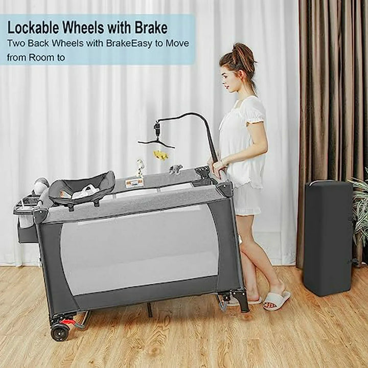 Cuna De Viaje 5 En 1 Con Cambiador Y Moisés, Gris